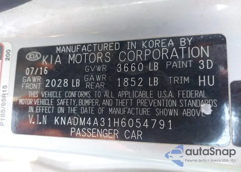 2017 Kia Rio Lx z USA, uszkodzony, nr VIN KNADM4A31H6054791